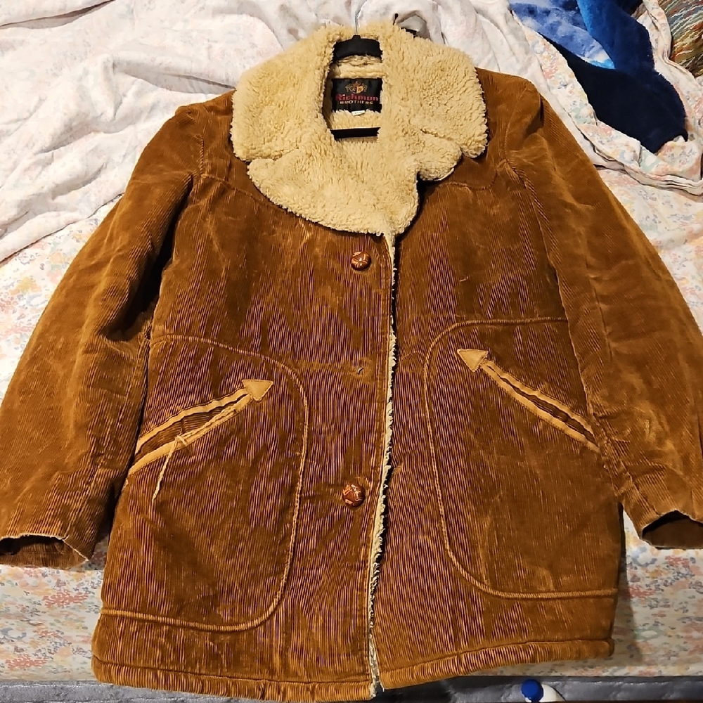 Brown Corduroy Jacket with Cream Shearling Collar